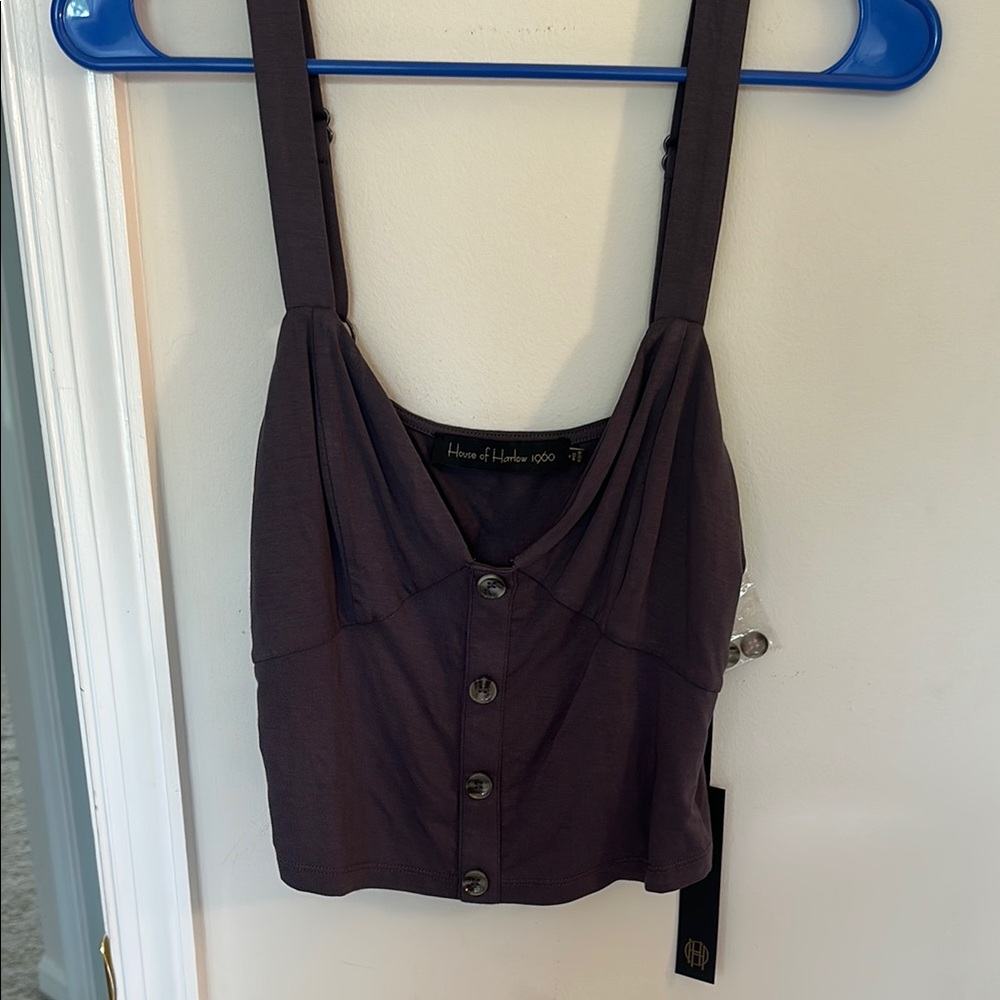 House of Harlow 1960 Brown Buttoned Crop Tank Top